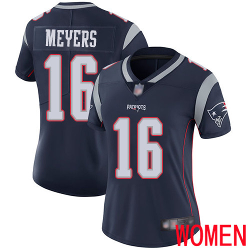 New England Patriots Football 16 Vapor Limited Navy Blue Women Jakobi Meyers Home NFL Jersey